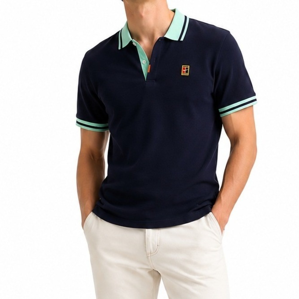 NikeCourt Dri-FIT Slim Fit Polo Navy Mint Tennis Shirt Men's Small